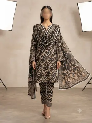 3 Pcs Women's Unstitched Digital Print Suit