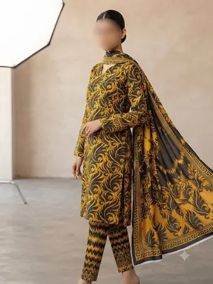 3 Pcs Women's Unstitched Digital Print Suit
