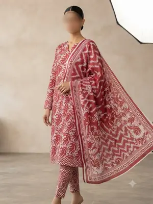 3 Pcs Women's Unstitched Digital Print Suit