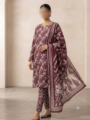 3 Pcs Women's Unstitched Digital Print Suit