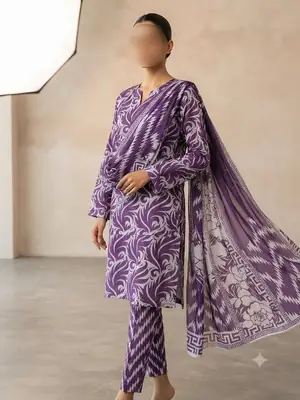 3 Pcs Women's Unstitched Digital Print Suit
