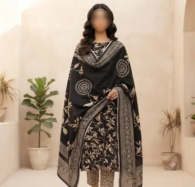 3 Pcs Women's Unstitched Digital Print Suit