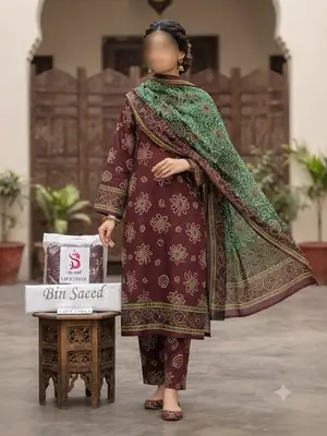 3 Pcs Women's Unstitched Digital Print Suit