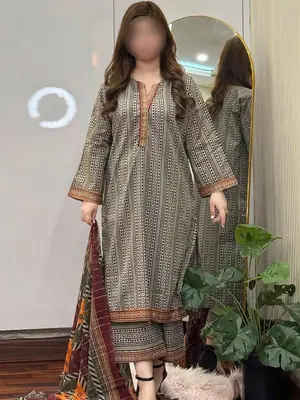 3 Pcs Women's Unstitched Digital Print Suit