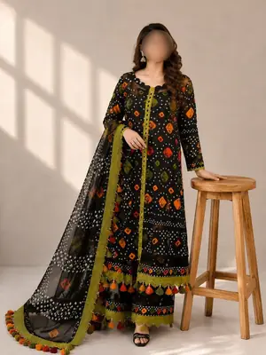 3 Pcs Women's Unstitched Digital Print Suit