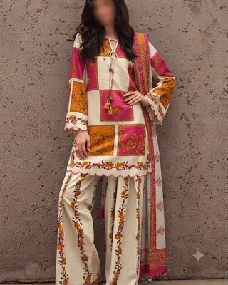 3 Pcs Women's Unstitched Digital Print Suit