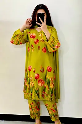 3 Pcs Women's Unstitched Digital Print Suit