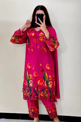 3 Pcs Women's Unstitched Digital Print Suit thumbnail 1