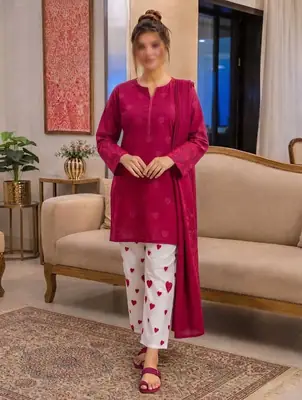 3 Pcs Women's Unstitched Embroidered Suit