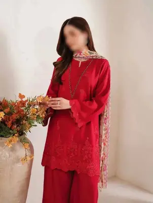 3 Pcs Women's Unstitched Chikankari Embroidered Suit