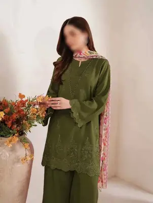 3 Pcs Women's Unstitched Chikankari Embroidered Suit