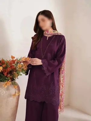 3 Pcs Women's Unstitched Chikankari Embroidered Suit