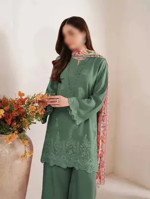 3 Pcs Women's Unstitched Chikankari Embroidered Suit