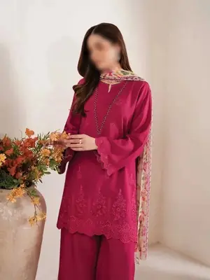 3 Pcs Women's Unstitched Chikankari Embroidered Suit