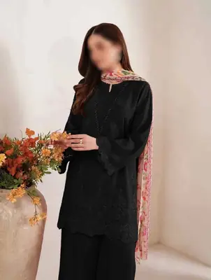 3 Pcs Women's Unstitched Chikankari Embroidered Suit