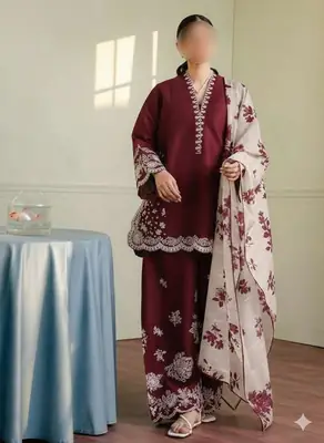 3 Pcs Women's Unstitched Embroidered Suit