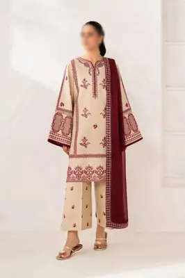 3 Pcs Women's Unstitched Embroidered Suit