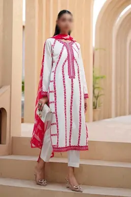 3 Pcs Women's Unstitched Embroidered Suit