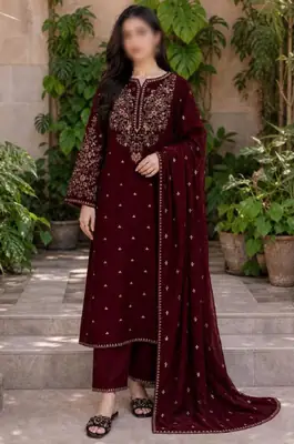3 Pcs Women's Unstitched Embroidered Suit