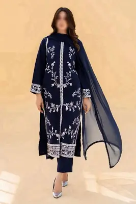 3 Pcs Women's Unstitched Embroidered Suit