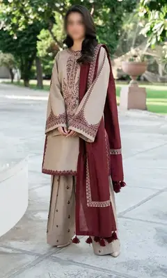 3 Pcs Women's Unstitched Embroidered Suit