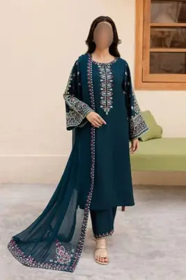 3 Pcs Women's Unstitched Embroidered Suit