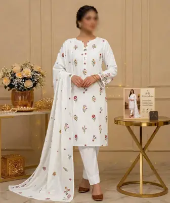 3 Pcs Women's Unstitched Embroidered Suit