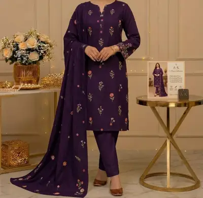 3 Pcs Women's Unstitched Embroidered Suit
