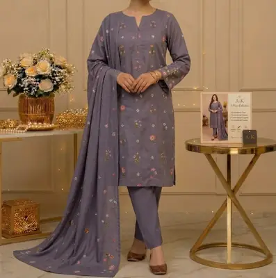 3 Pcs Women's Unstitched Embroidered Suit