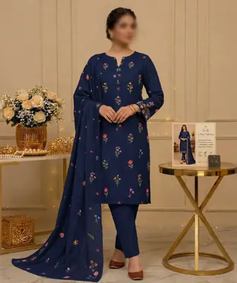 3 Pcs Women's Unstitched Embroidered Suit