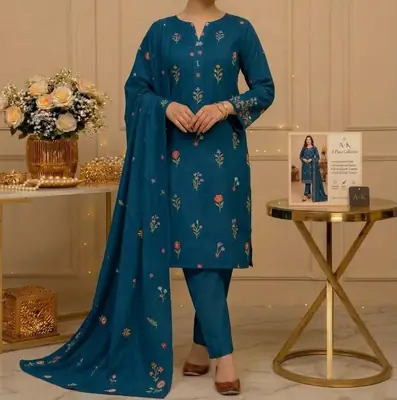 3 Pcs Women's Unstitched Embroidered Suit