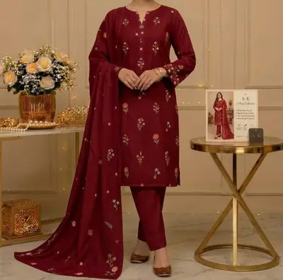 3 Pcs Women's Unstitched Embroidered Suit