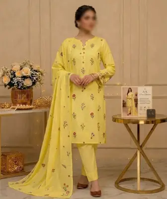 3 Pcs Women's Unstitched Embroidered Suit