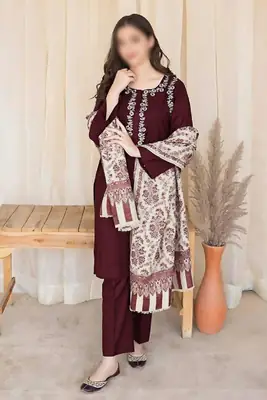 3 Pcs Women's Unstitched Embroidered Suit