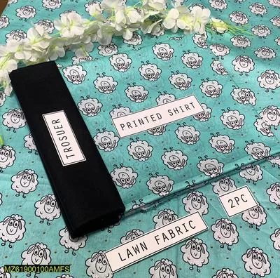2 Pcs Women's Unstitched Lawn Digital Print Suit thumbnail 3