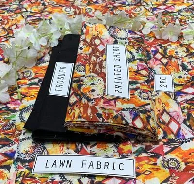 2 Pcs Women's Unstitched Lawn Digital Print Suit thumbnail 2