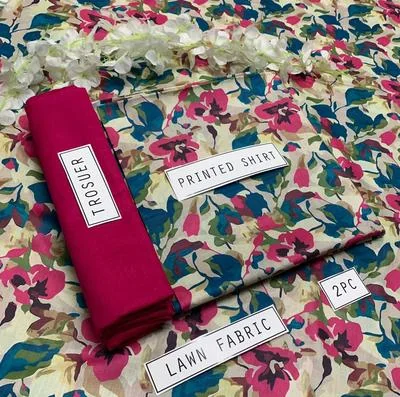 2 Pcs Women's Unstitched Lawn Digital Print Suit thumbnail 2
