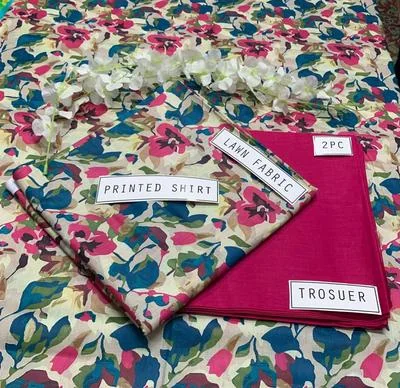 2 Pcs Women's Unstitched Lawn Digital Print Suit thumbnail 3