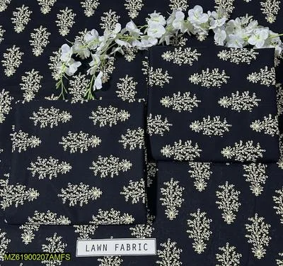 2 Pcs Women's Unstitched Lawn 3-D Block Printed Suit thumbnail 4