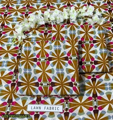 2 Pcs Women's Unstitched Lawn 3-D Block Printed Suit thumbnail 4