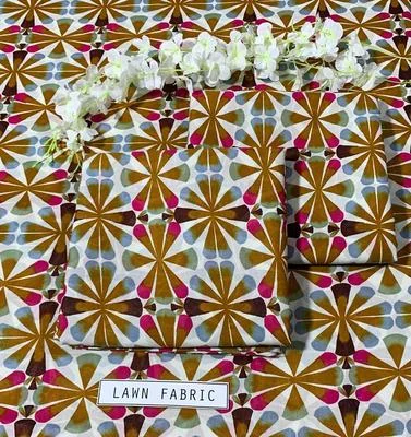 2 Pcs Women's Unstitched Lawn 3-D Block Printed Suit