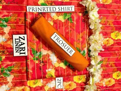 2 Pcs Women's Unstitched Linen Digital Print Suit thumbnail 2