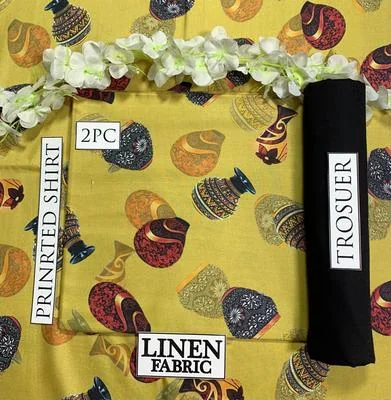 2 Pcs Women's Unstitched Linen Digital Print Suit thumbnail 2