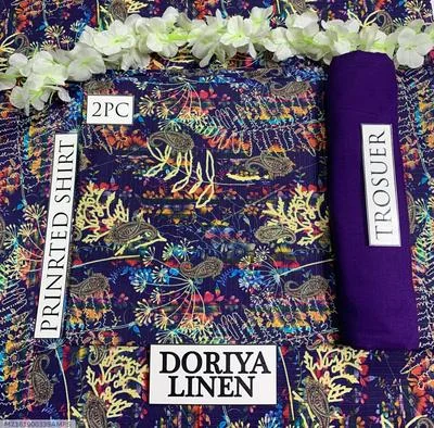 2 Pcs Women's Unstitched Linen Digital Print Suit thumbnail 3