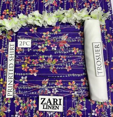 2 Pcs Women's Unstitched Linen Digital Print Suit thumbnail 2