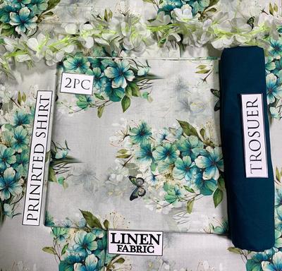 2 Pcs Women's Unstitched Linen Digital Print Suit thumbnail 2