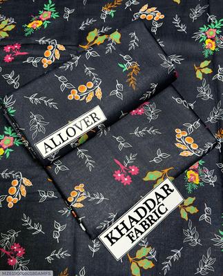 Khaddar Floral Print Suit for Women Black Orange Pink thumbnail 3