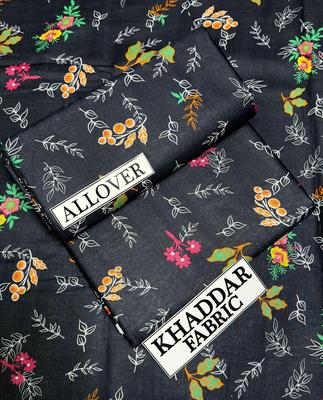 Khaddar Floral Print Suit for Women Black Orange Pink