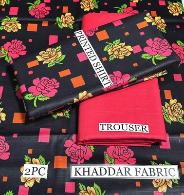 Women Khaddar Suit Black Digital Print Pink Yellow Roses Winter Wear