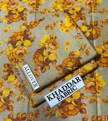 Khaddar Floral Suit Yellow Brown 2-Piece Set